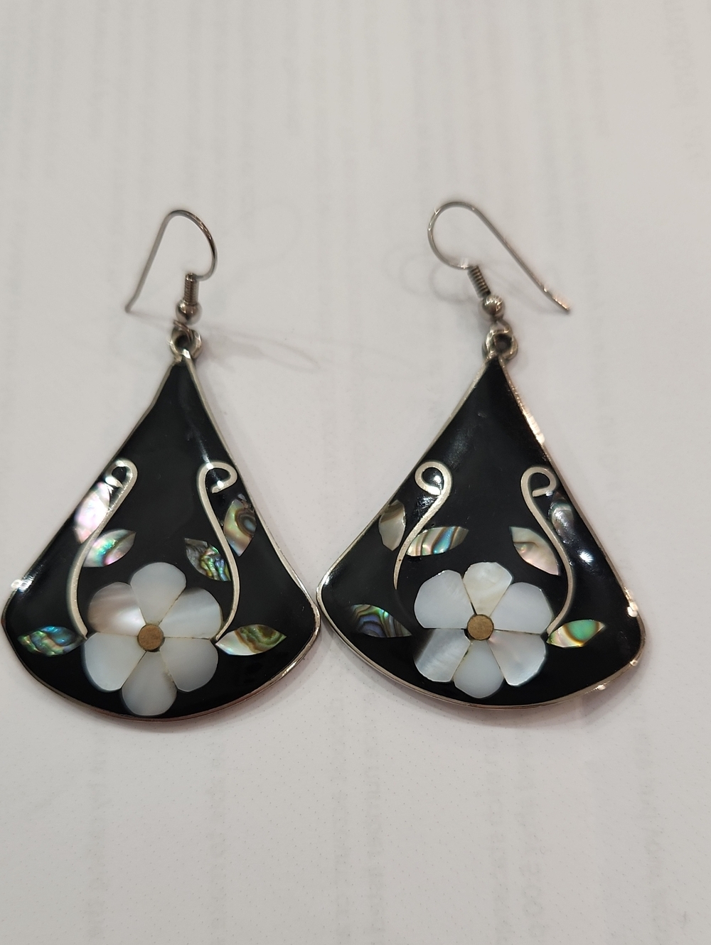 Handmade Silver Inlay Earrings With Onyx Opal & MOP